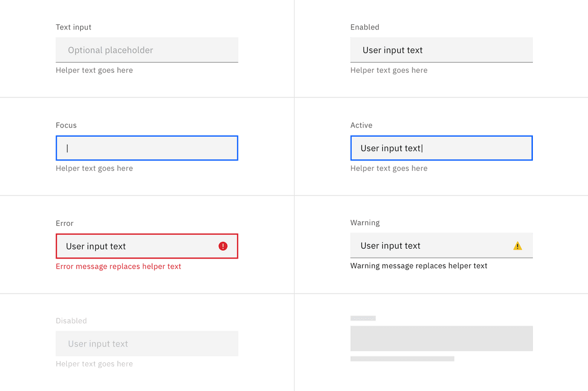 Text input states in the fixed style